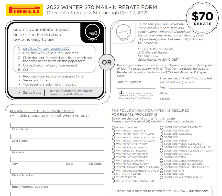 Pirelli Motorcycle Tire Rebate 2023