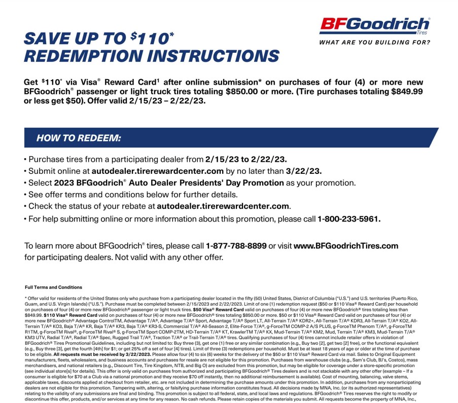 Bf Goodrich Rebates October 2023