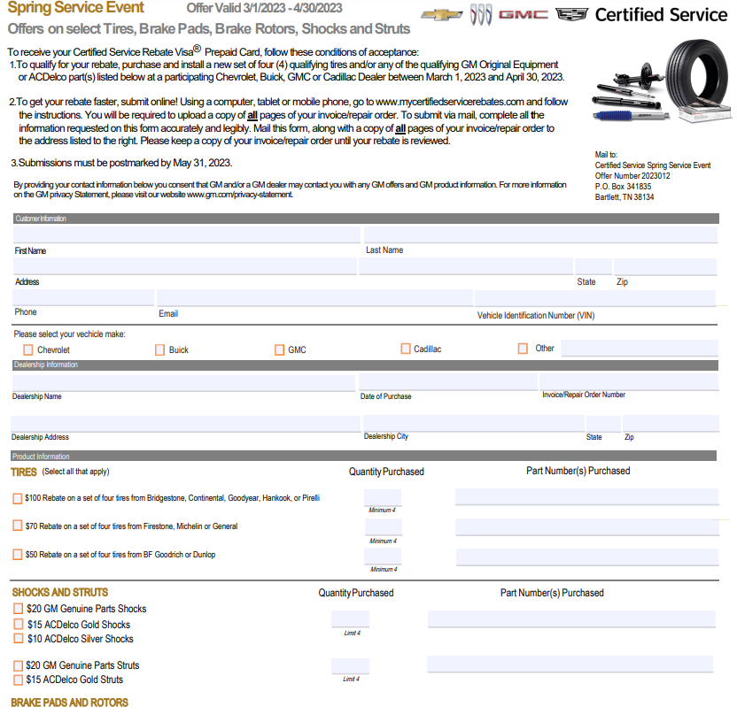 Gm Tire Rebate Form 2023