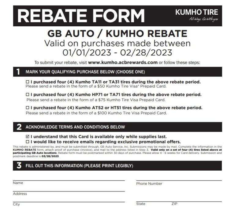 Kumho Tire Rebate 2023 TireRebate