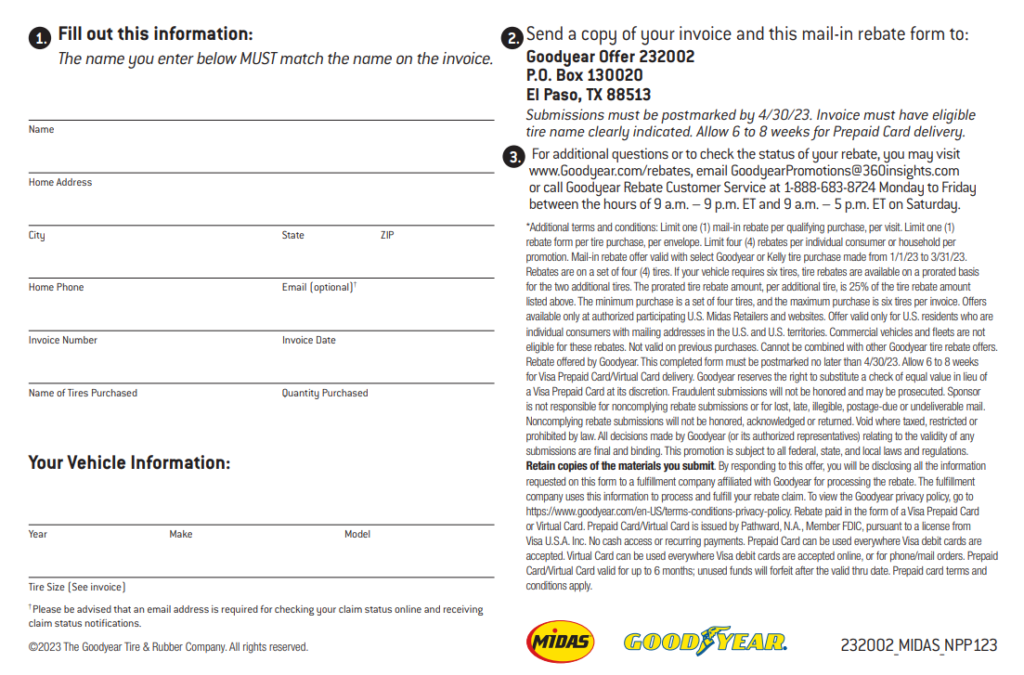 Midas Tire Rebate 2023