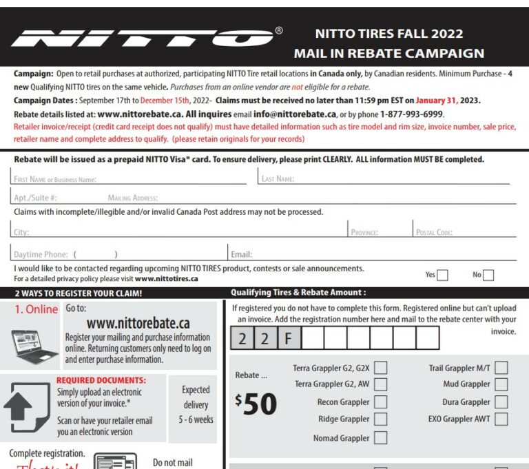 Downloadable Rebate Form Nitto Tire