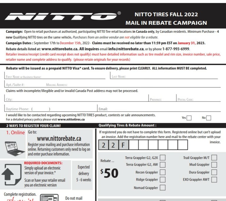 Nitto Tire Rebate Form