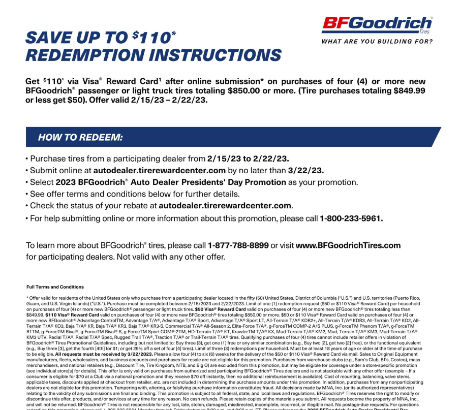 BFG Tire Rebate 2023 Maximize Your Savings On BFGoodrich Tires 