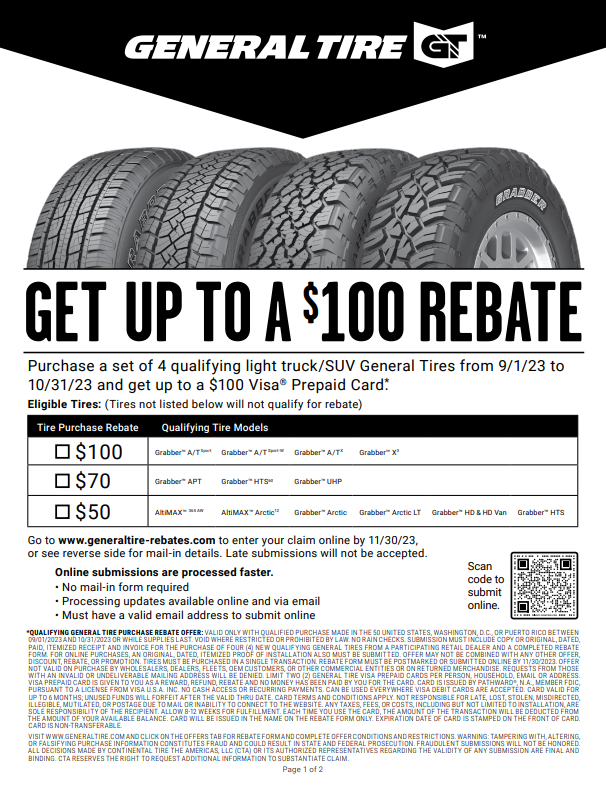 General Tire September October 2023 Rebate