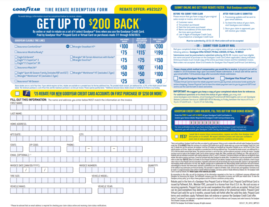 Goodyear July September 2023 Rebate