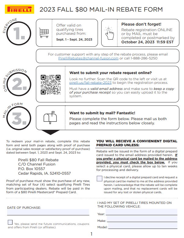 Pirelli Fall 2023 Rebate